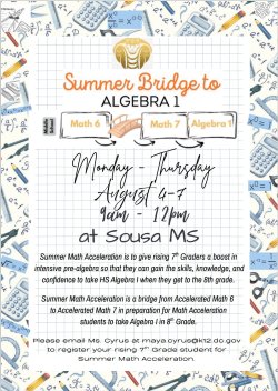 Summer Bridge to Algebra 1 Flyer